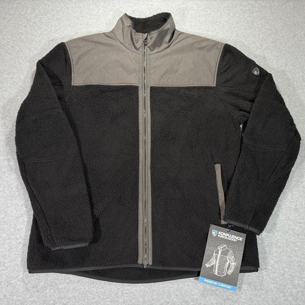 KÜHL Men's Konfluence Fleece Jacket Raven/Carbon Waxed Trim Deep Pile XXL NWT